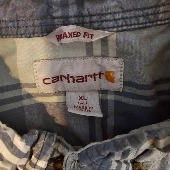 Carhartt Relaxed Fit Blue Plaid Short Sleeve Button Down Shirt Men’s XL - Picture 3 of 6